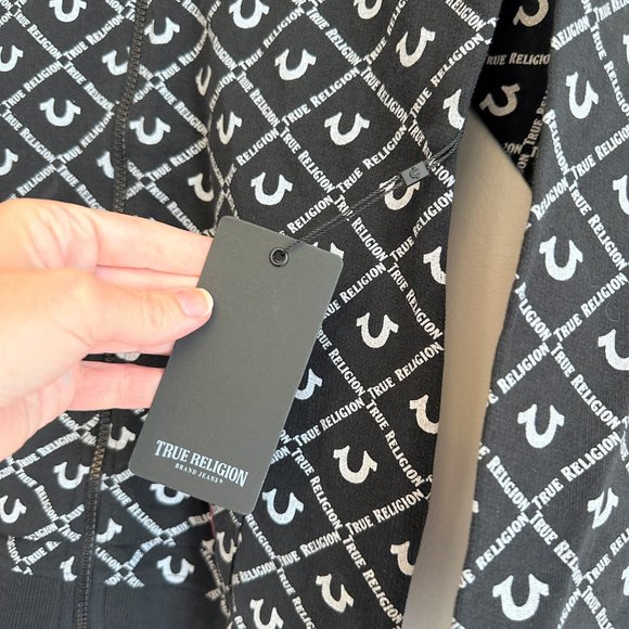 True Religion New Black & White Logo-Print Full Zip-Up Hoodie Youth MEDIUM - Picture 4 of 9